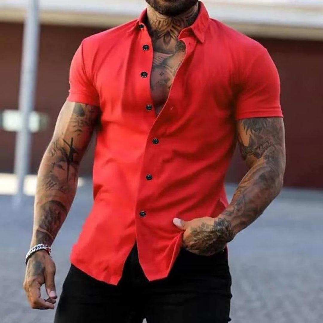 Men's Slim Fit Short Sleeve Button-Up Shirt