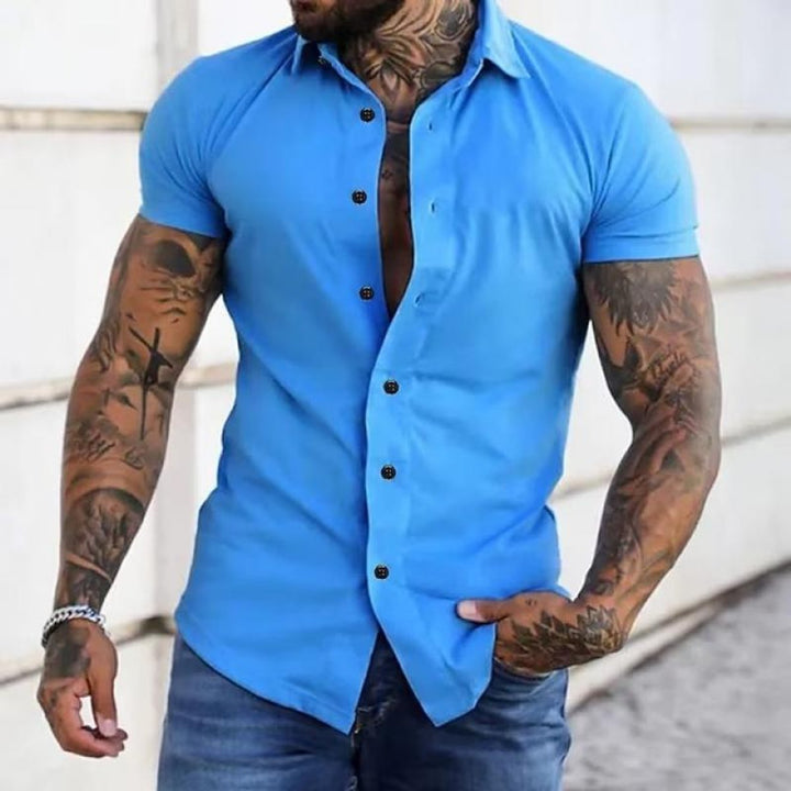 Men's Slim Fit Short Sleeve Button-Up Shirt