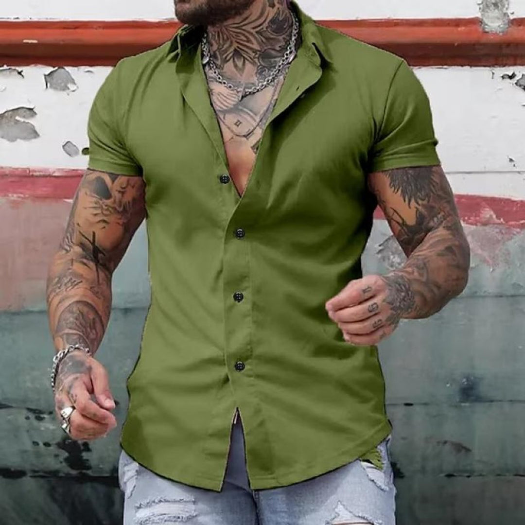 Men's Slim Fit Short Sleeve Button-Up Shirt