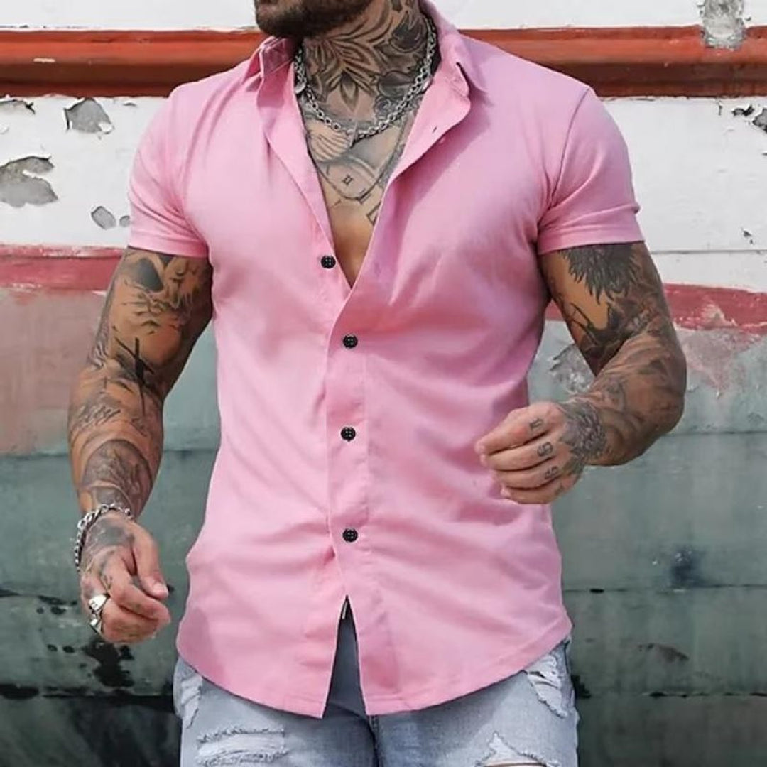 Men's Slim Fit Short Sleeve Button-Up Shirt