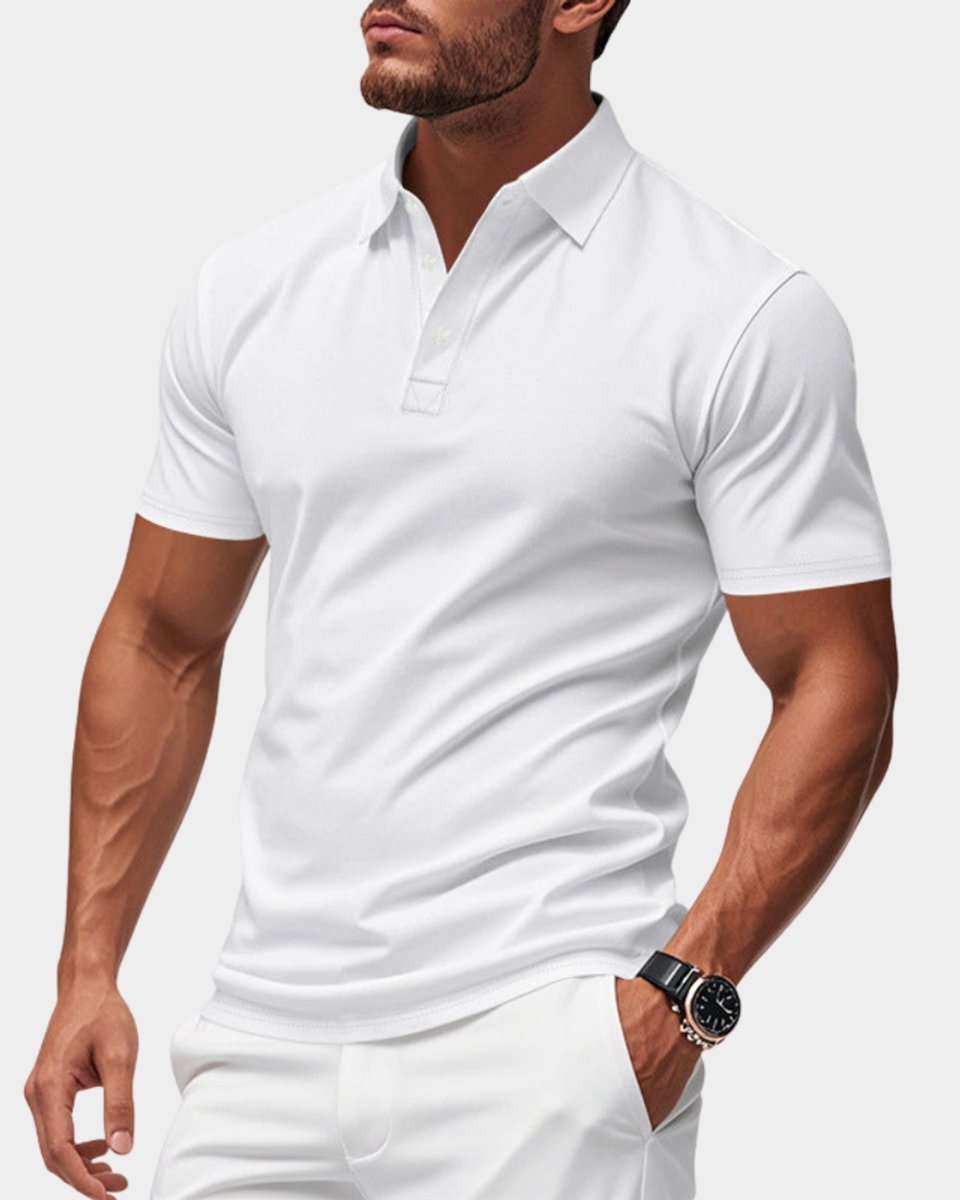 Mens Slim-Fit Short-Sleeve Henley Polo Shirt Button Placket