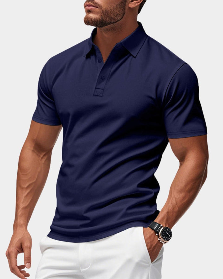 Mens Slim-Fit Short-Sleeve Henley Polo Shirt Button Placket