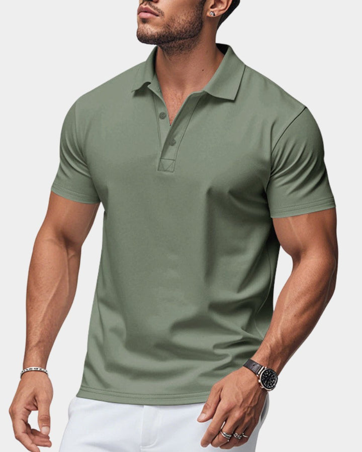 Mens Slim-Fit Short-Sleeve Henley Polo Shirt Button Placket