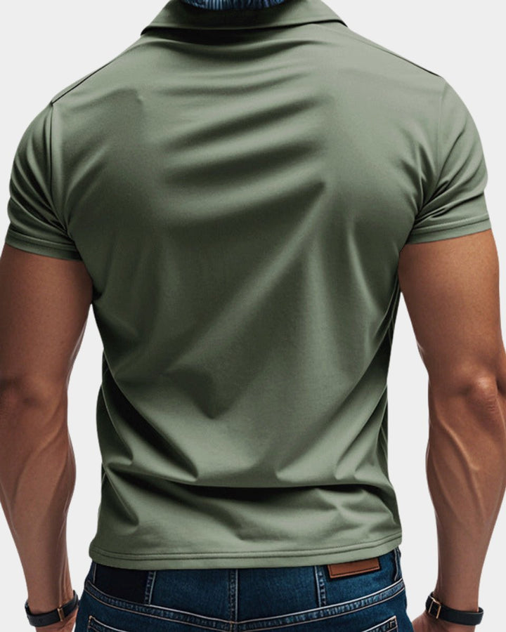 Mens Slim-Fit Short-Sleeve Henley Polo Shirt Button Placket
