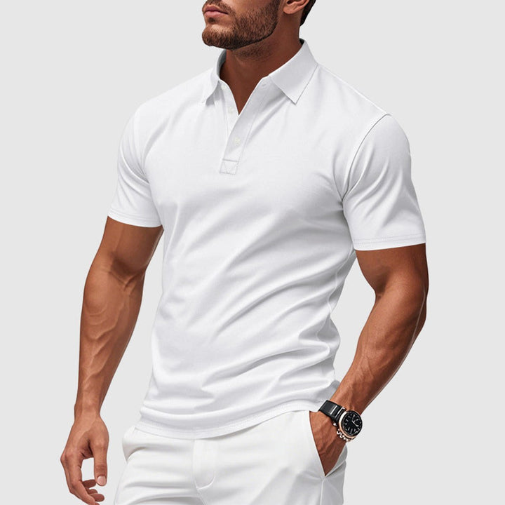 Men's Slim-Fit Short-Sleeve Polo Shirt Henley Collar Button Placket