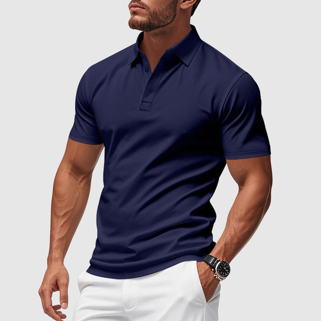 Men's Slim-Fit Short-Sleeve Polo Shirt Henley Collar Button Placket