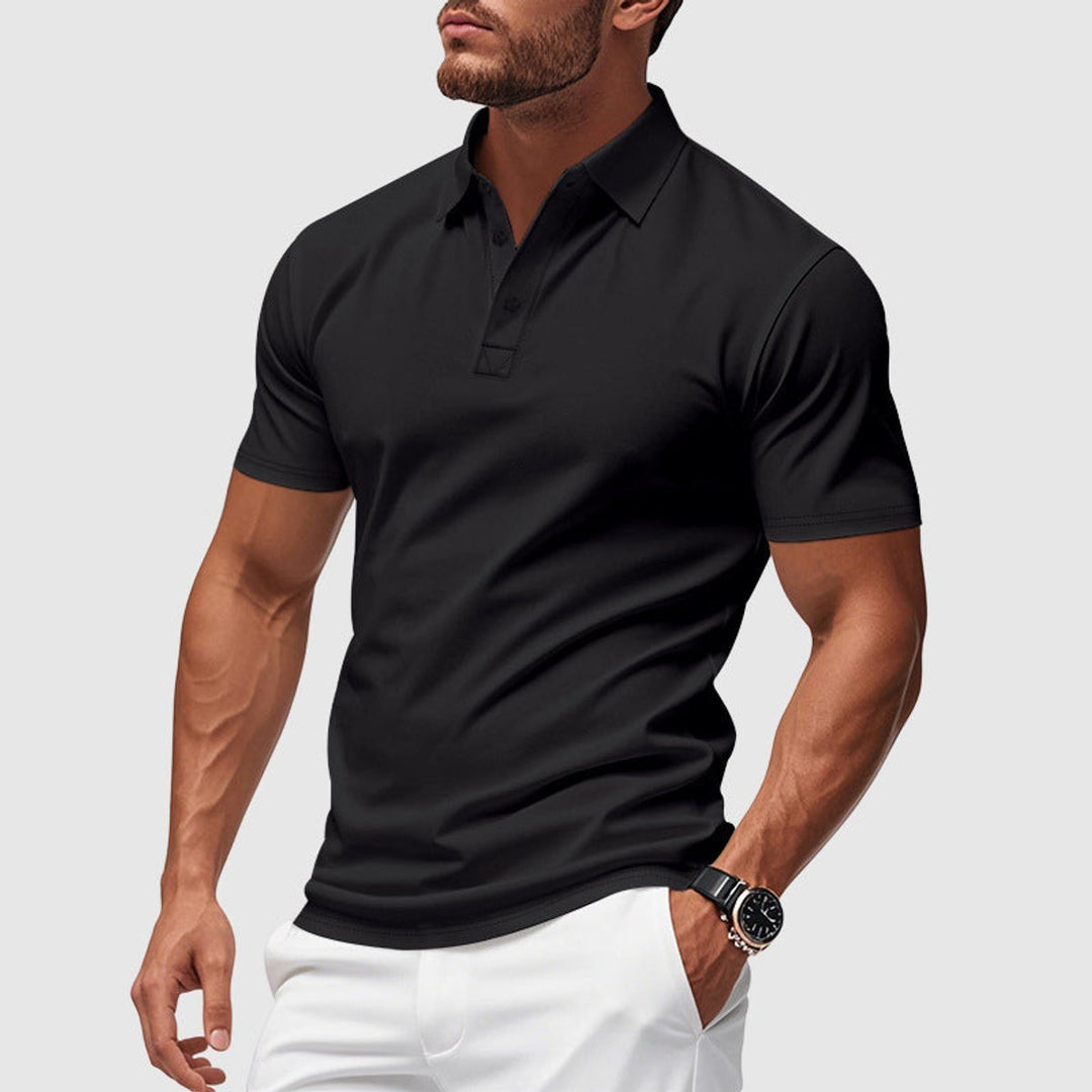 Men's Slim-Fit Short-Sleeve Polo Shirt Henley Collar Button Placket