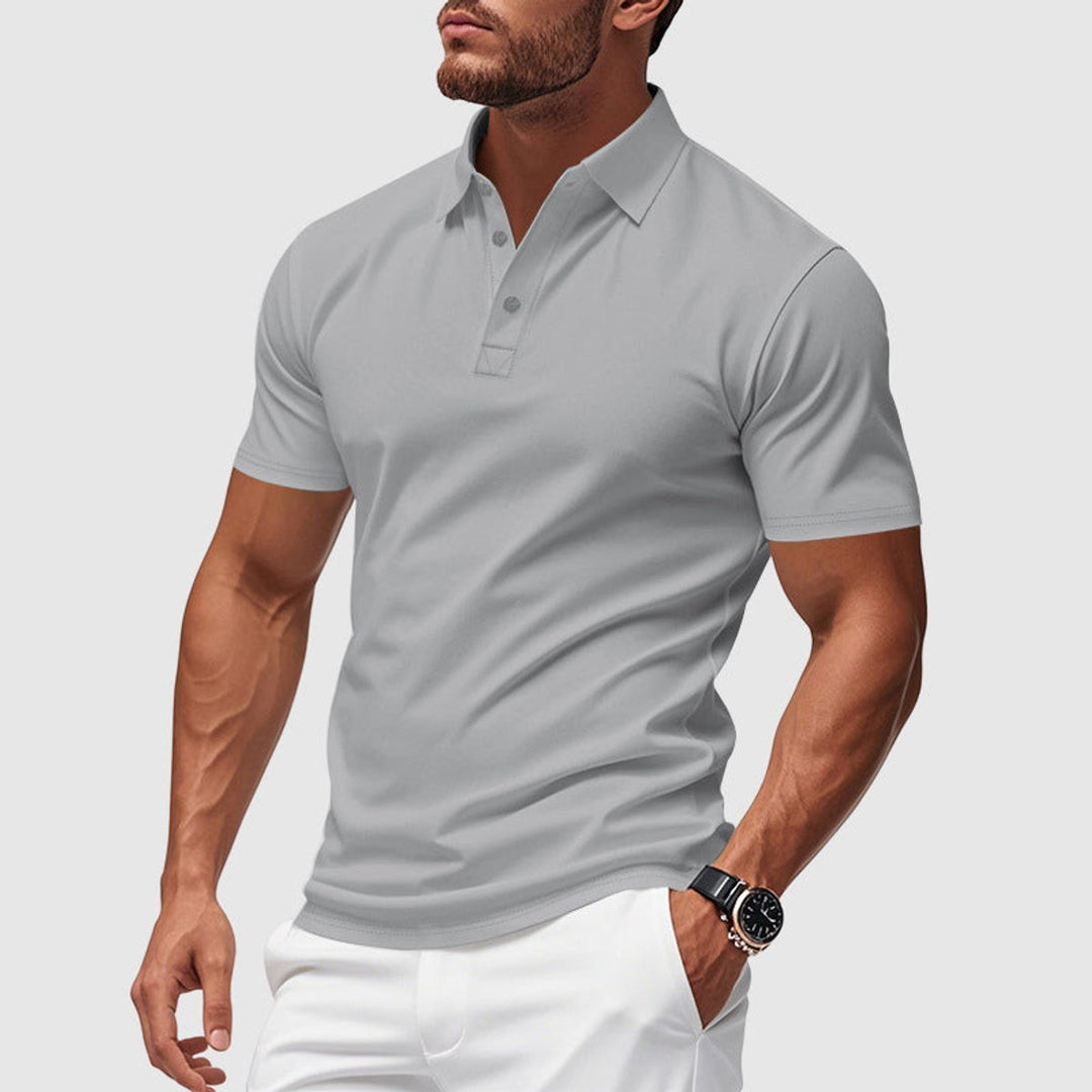 Men's Slim-Fit Short-Sleeve Polo Shirt Henley Collar Button Placket