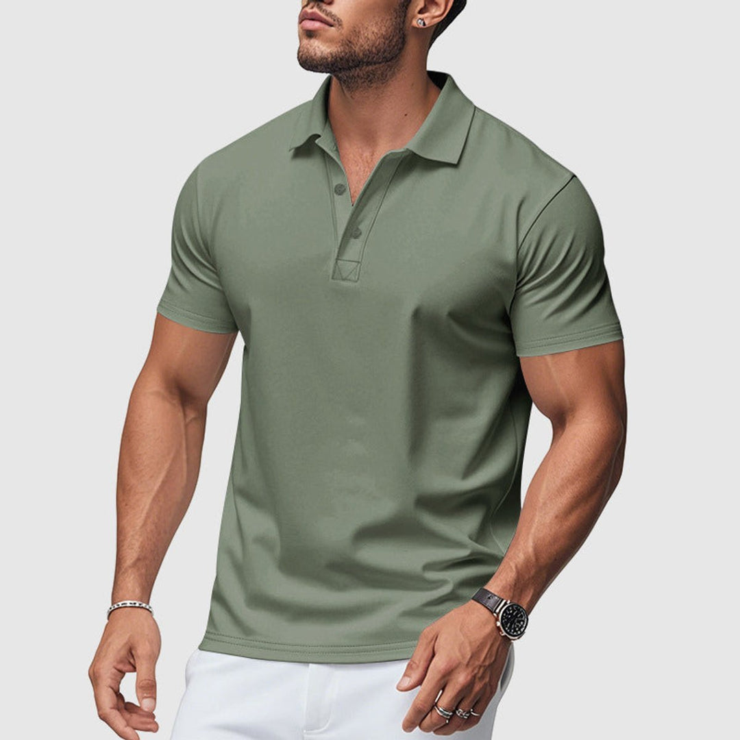 Men's Slim-Fit Short-Sleeve Polo Shirt Henley Collar Button Placket