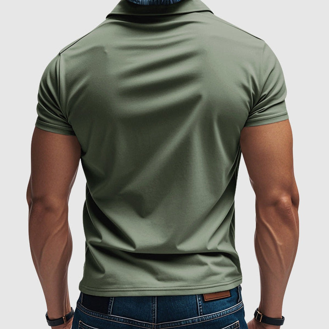 Men's Slim-Fit Short-Sleeve Polo Shirt Henley Collar Button Placket