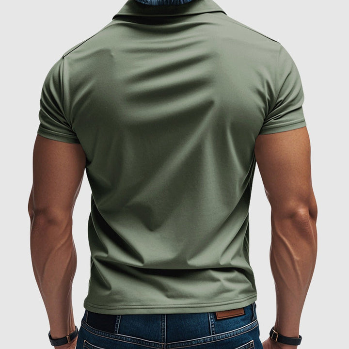 Men's Slim-Fit Short-Sleeve Polo Shirt Henley Collar Button Placket