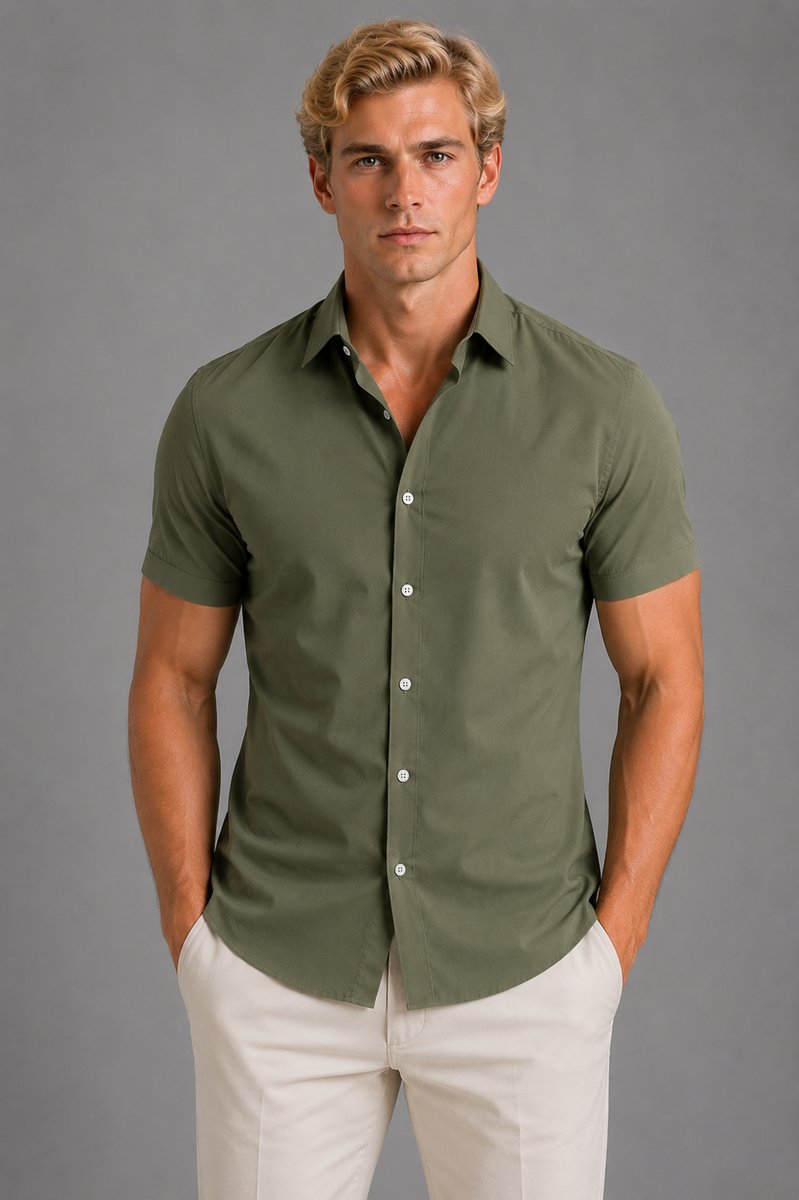 Men's Slim Fit Short Sleeve Shirt Smart Casual Summer