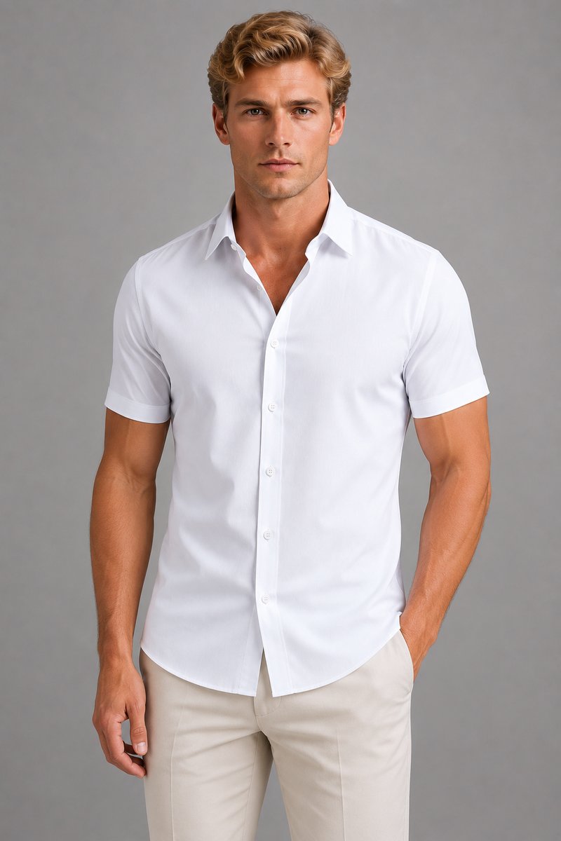 Men's Slim Fit Short Sleeve Shirt Smart Casual Summer