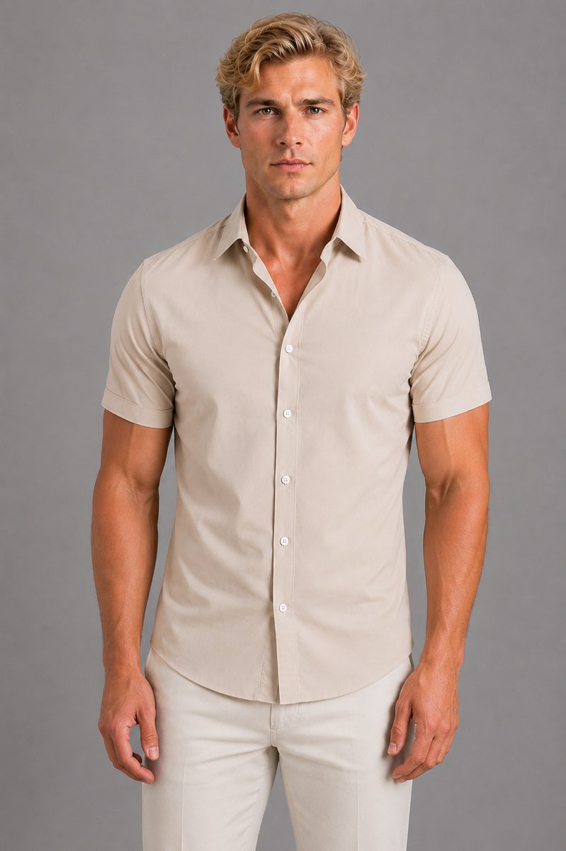 Men's Slim Fit Short Sleeve Shirt Smart Casual Summer