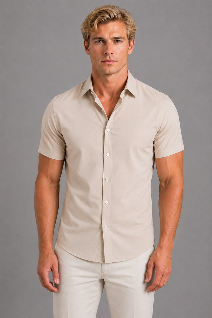Men's Slim Fit Short Sleeve Shirt Smart Casual Summer