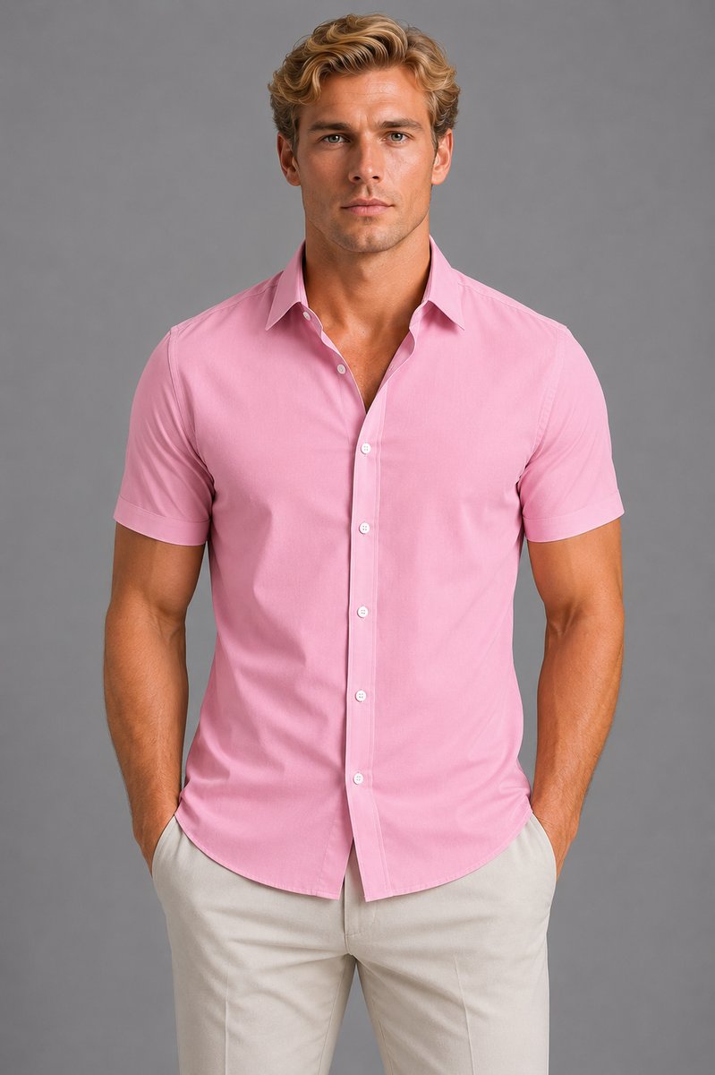 Men's Slim Fit Short Sleeve Shirt Smart Casual Summer