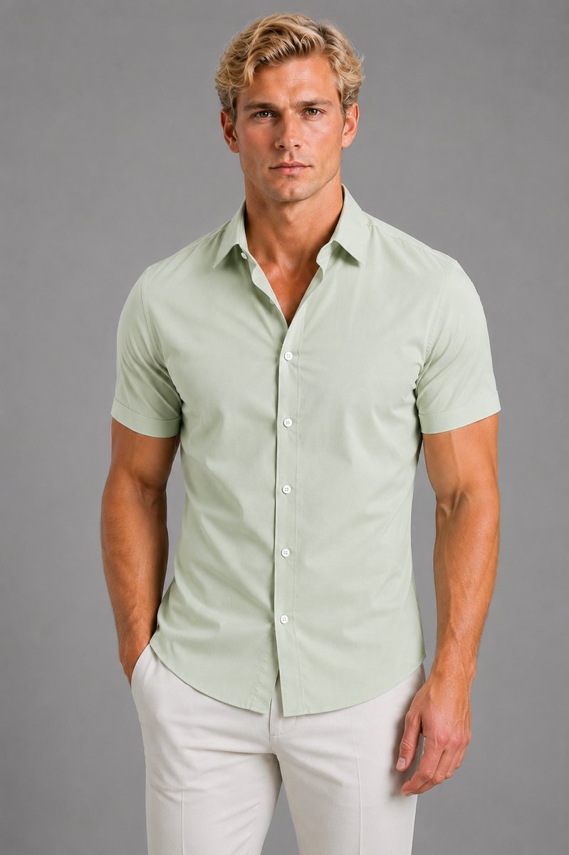 Men's Slim Fit Short Sleeve Shirt Smart Casual Summer