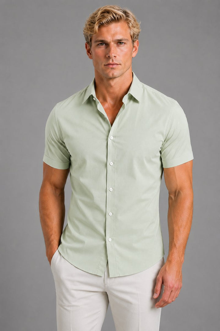 Men's Slim Fit Short Sleeve Shirt Smart Casual Summer