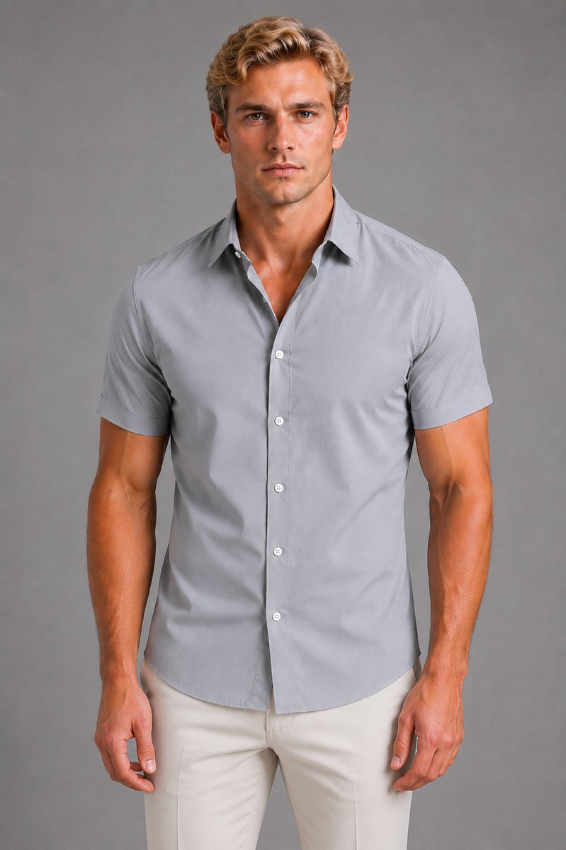 Men's Slim Fit Short Sleeve Shirt Smart Casual Summer