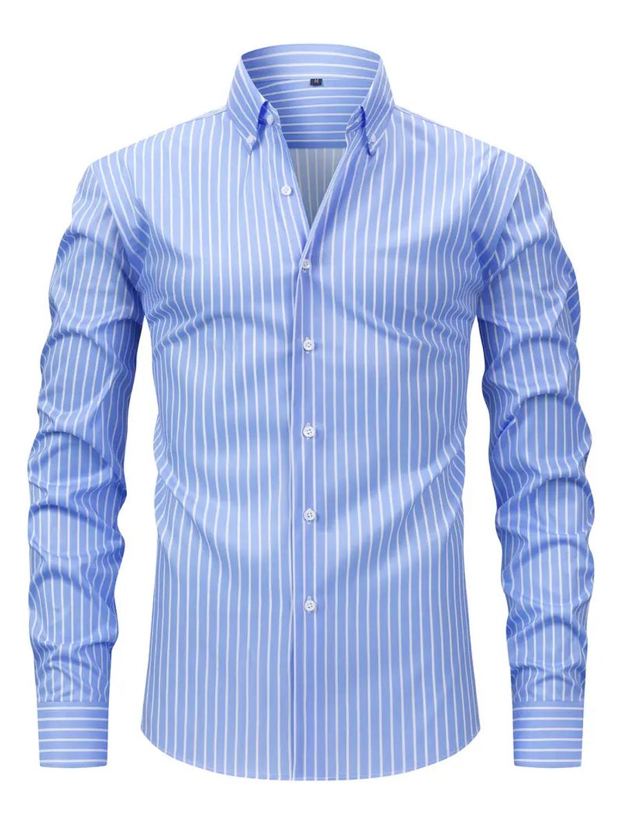 Men's Slim Fit Striped Long-Sleeve Button-Down Shirt