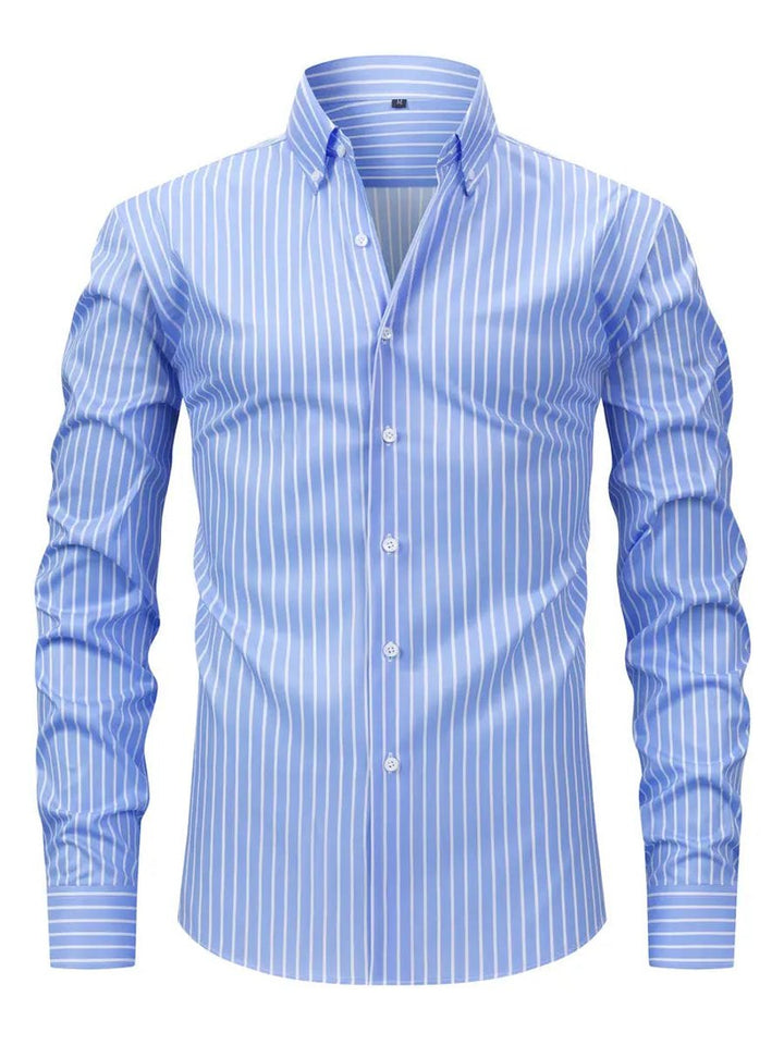 Men's Slim Fit Striped Long-Sleeve Button-Down Shirt