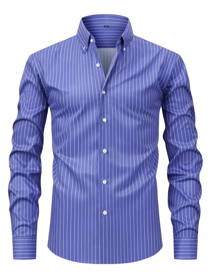 Men's Slim Fit Striped Long-Sleeve Button-Down Shirt