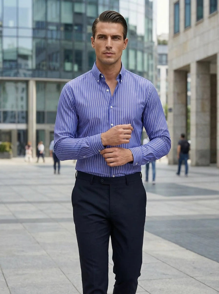 Men's Slim Fit Striped Long-Sleeve Button-Down Shirt