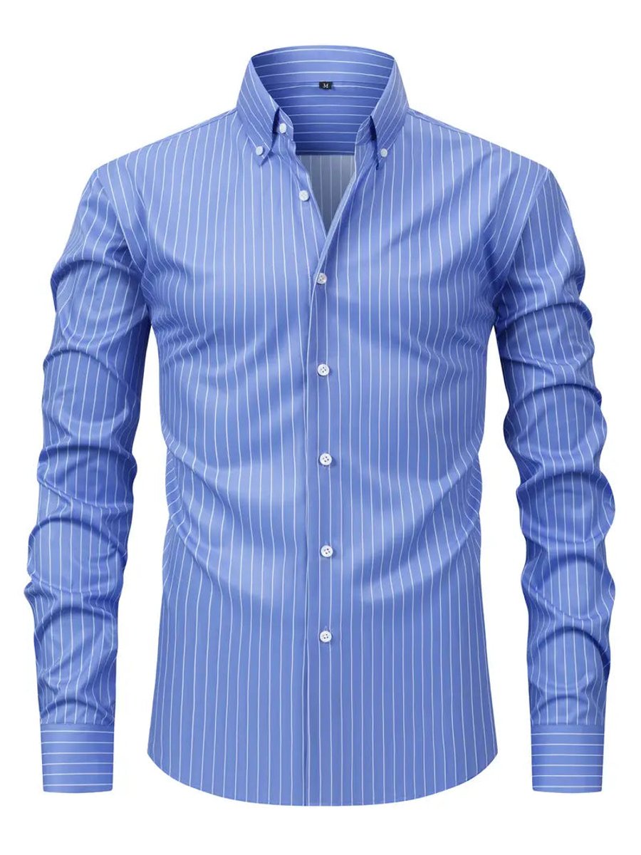 Men's Slim Fit Striped Long-Sleeve Button-Down Shirt