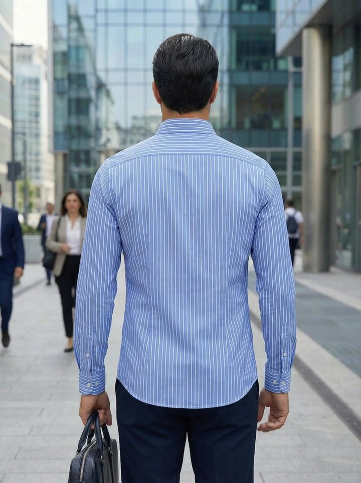 Men's Slim Fit Striped Long-Sleeve Button-Down Shirt