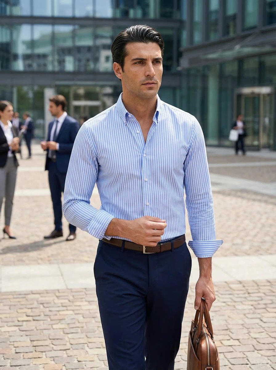 Men's Slim Fit Striped Long-Sleeve Button-Down Shirt