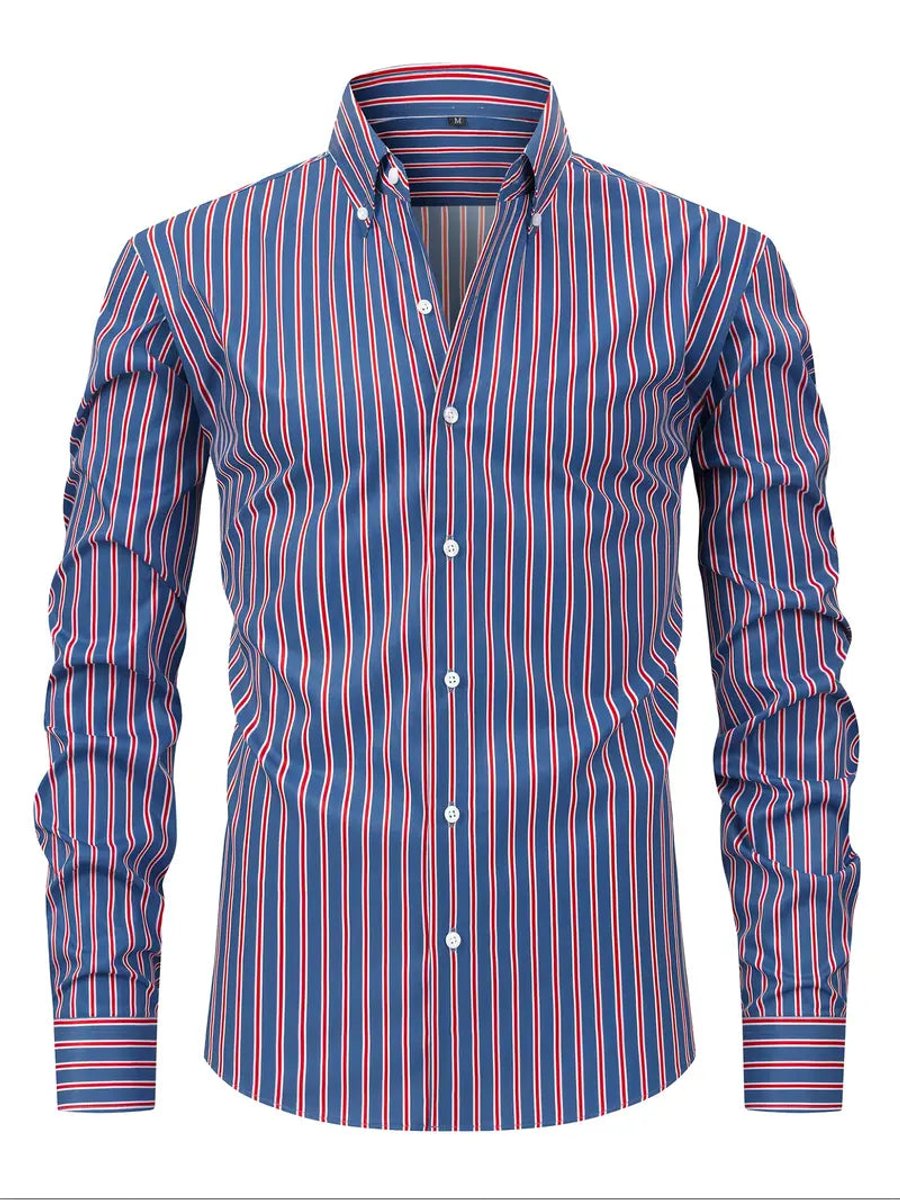 Men's Slim Fit Striped Long-Sleeve Button-Down Shirt
