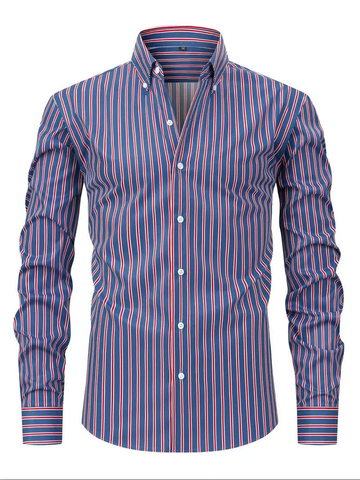 Men's Slim Fit Striped Long-Sleeve Button-Down Shirt