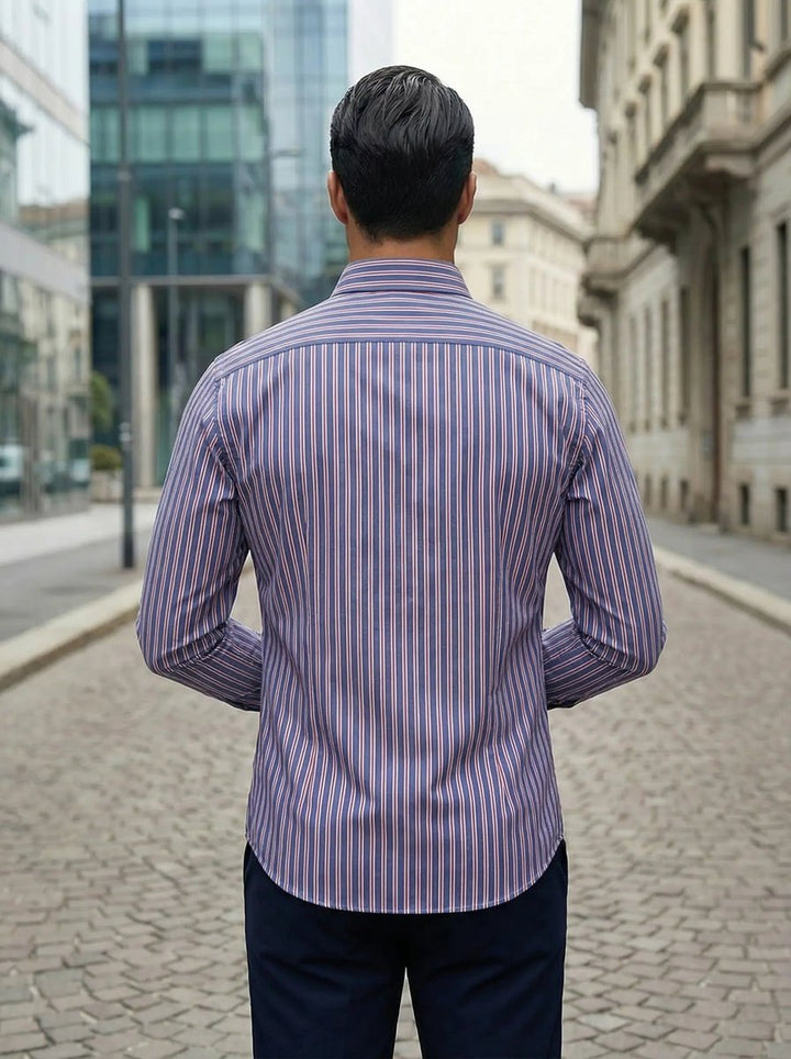 Men's Slim Fit Striped Long-Sleeve Button-Down Shirt