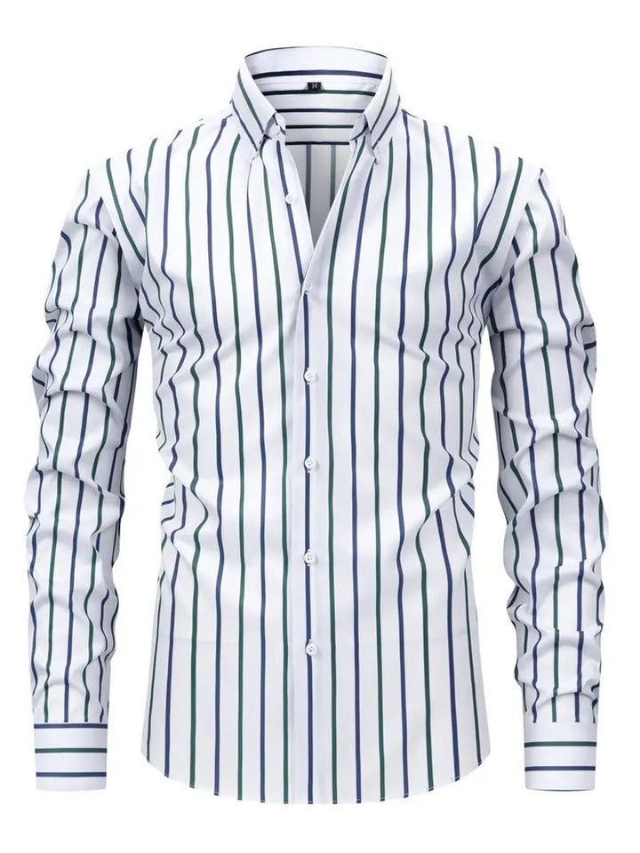 Men's Slim Fit Striped Long-Sleeve Button-Down Shirt