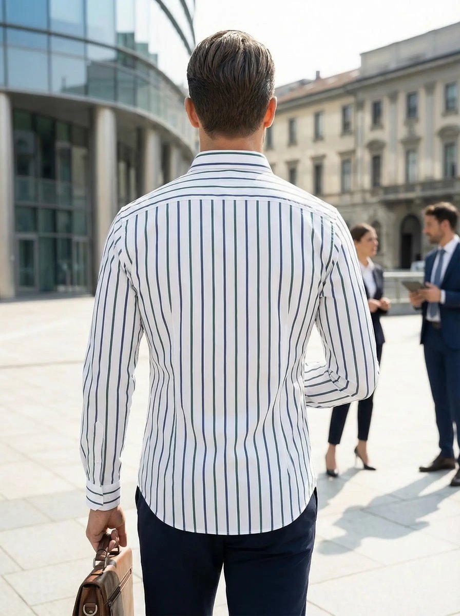 Men's Slim Fit Striped Long-Sleeve Button-Down Shirt