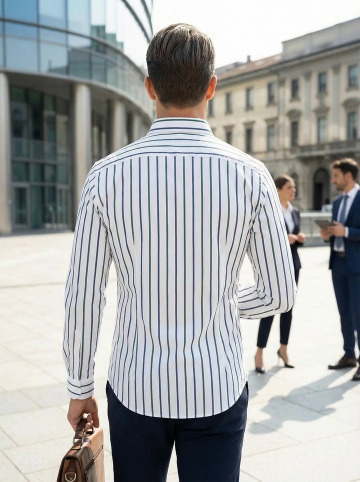 Men's Slim Fit Striped Long-Sleeve Button-Down Shirt