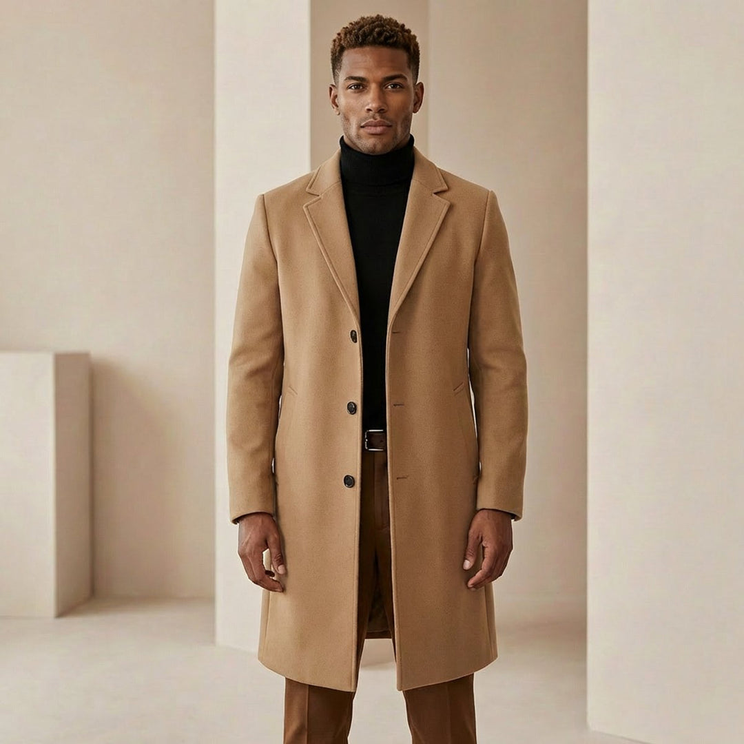 Men's Slim-Fit Tailored Wool-Blend Overcoat Mens Jacket