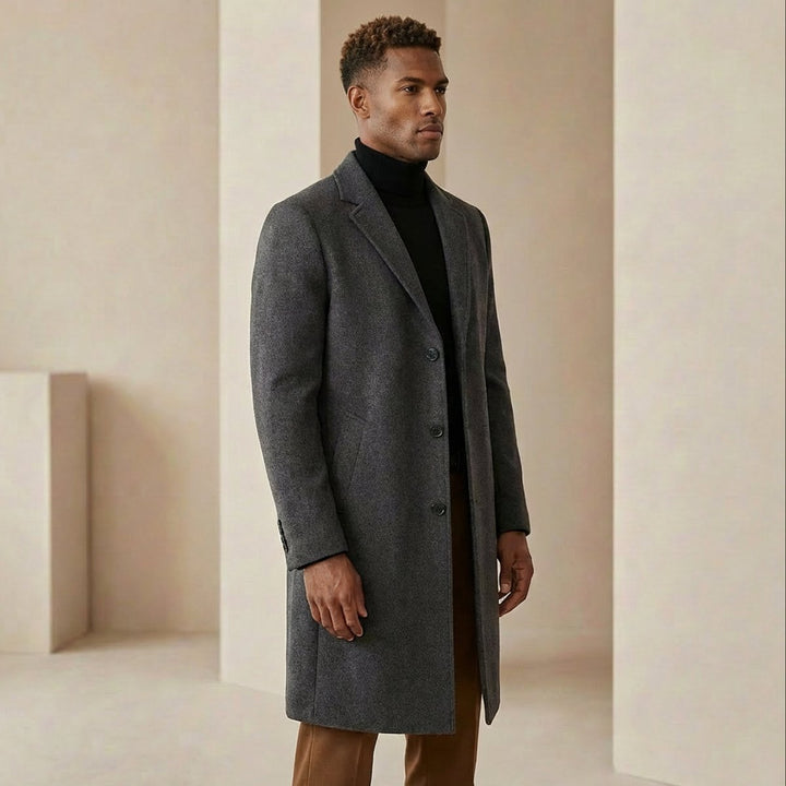 Men's Slim-Fit Tailored Wool-Blend Overcoat Mens Jacket
