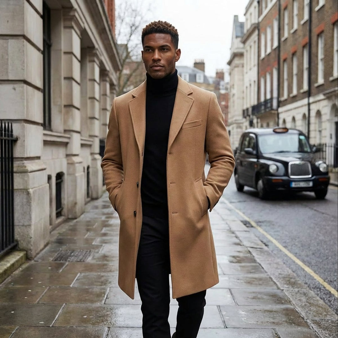 Men's Slim-Fit Tailored Wool-Blend Overcoat Mens Jacket