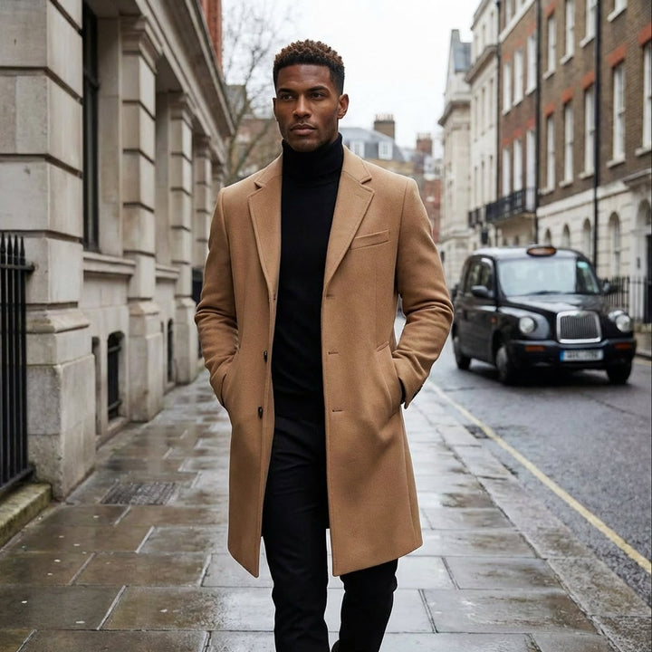 Men's Slim-Fit Tailored Wool-Blend Overcoat Mens Jacket