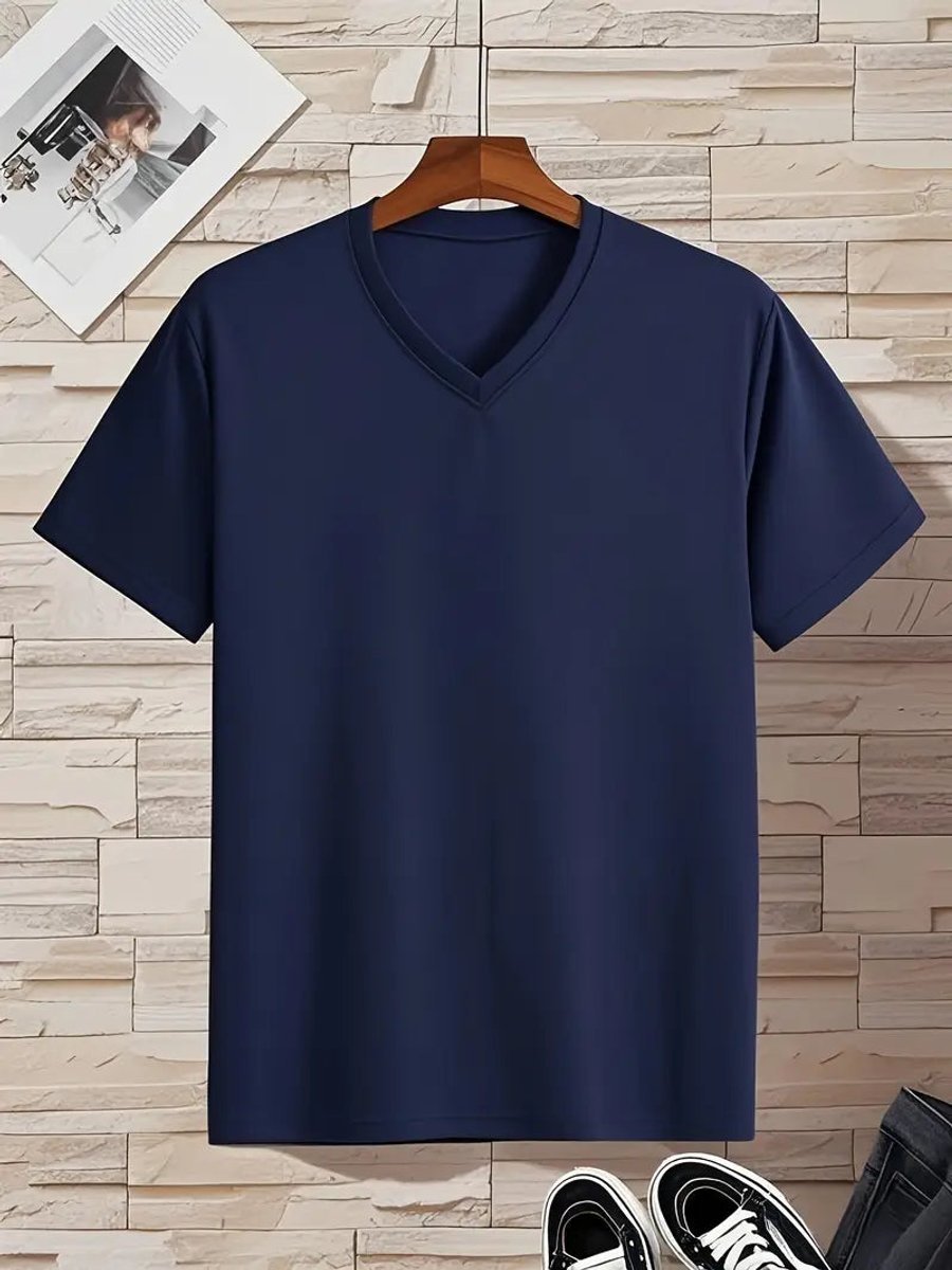 Mens Slim-Fit V-Neck Short-Sleeve T-Shirt Casual Henley Long-Sleeve Style Top