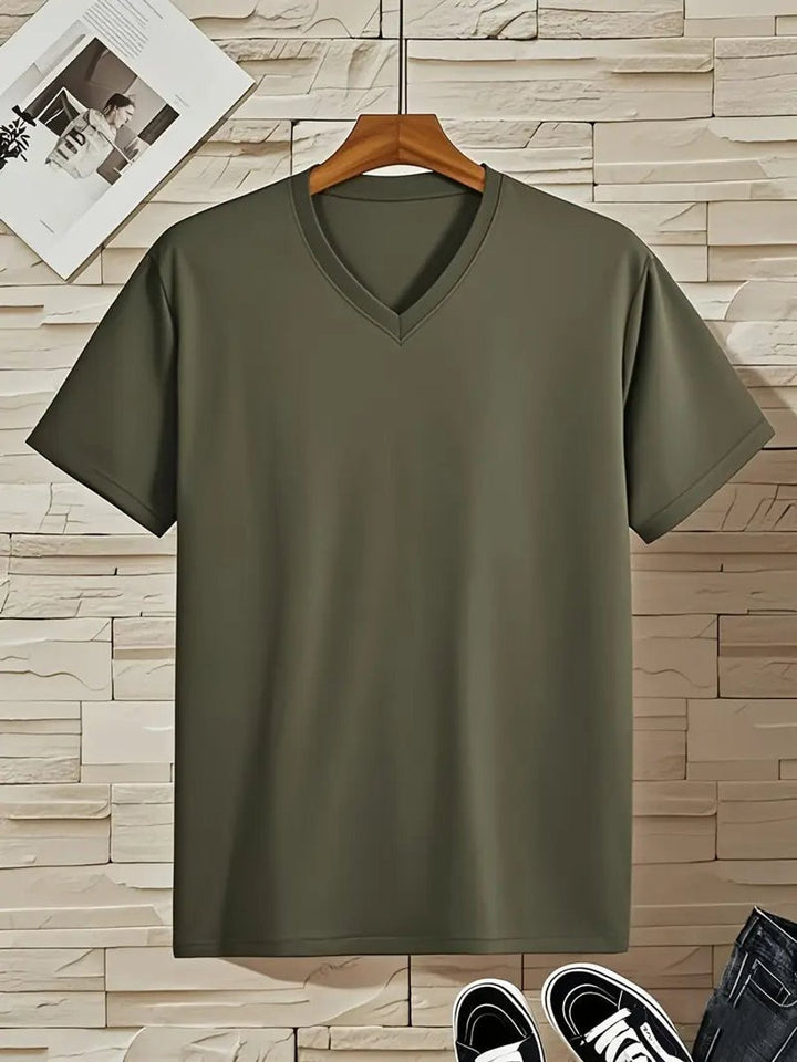 Mens Slim-Fit V-Neck Short-Sleeve T-Shirt Casual Henley Long-Sleeve Style Top