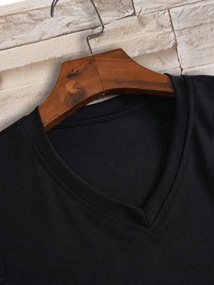 Mens Slim-Fit V-Neck Short-Sleeve T-Shirt Casual Henley Long-Sleeve Style Top
