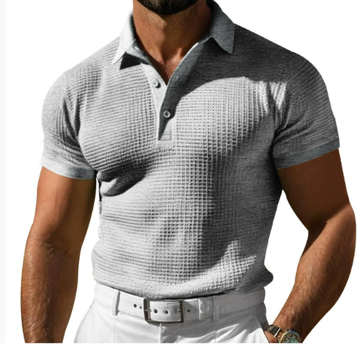 Mens Slim-Fit Waffle-Knit Henley Polo Shirt