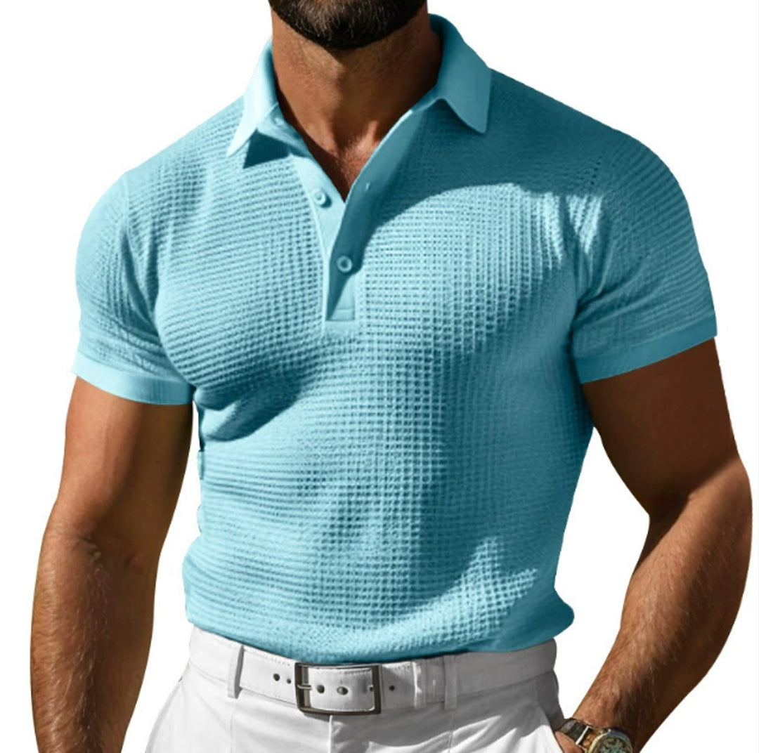 Mens Slim-Fit Waffle-Knit Henley Polo Shirt