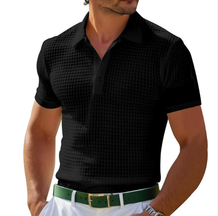 Mens Slim-Fit Waffle-Knit Henley Polo Shirt