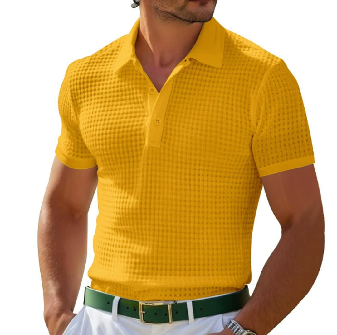 Mens Slim-Fit Waffle-Knit Henley Polo Shirt