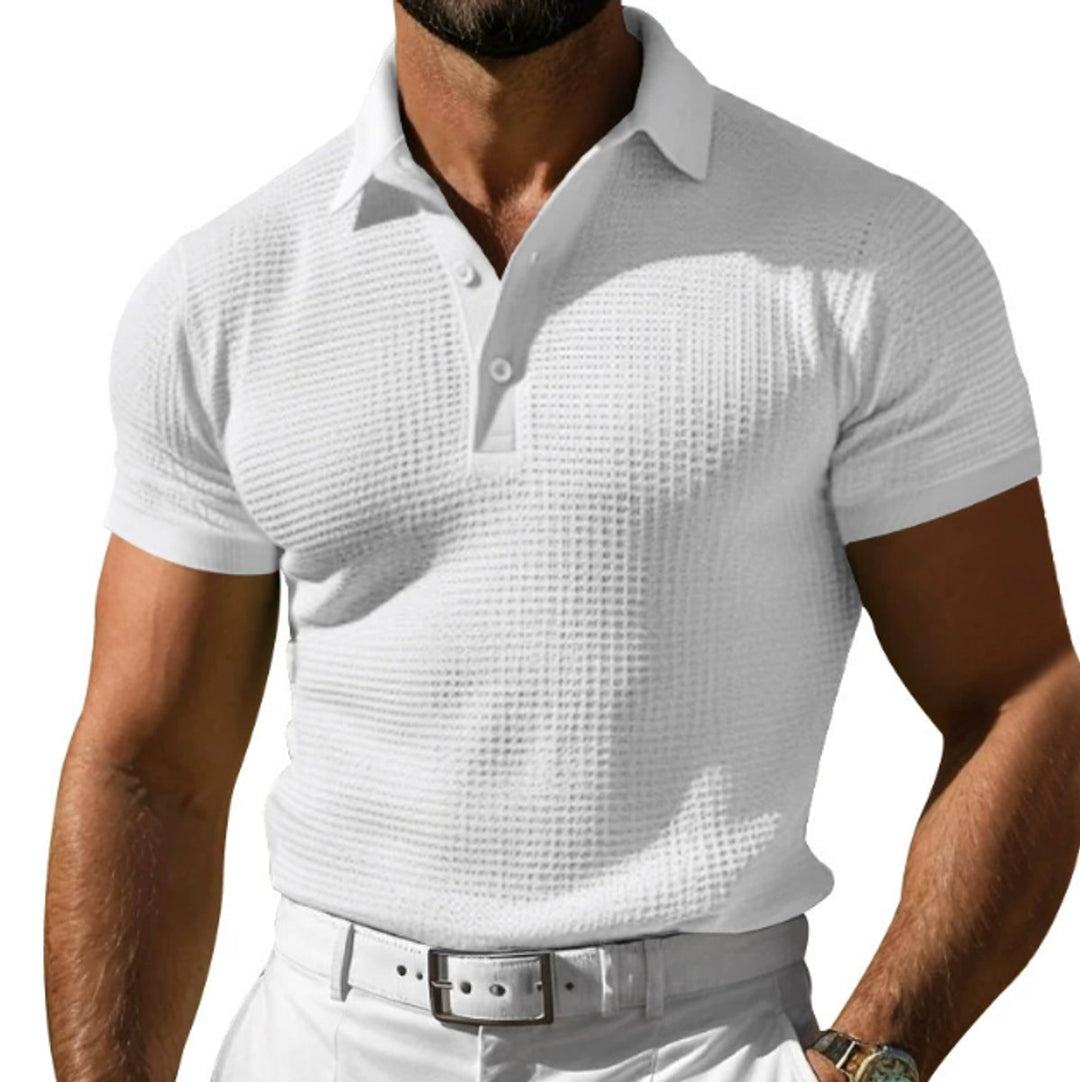 Mens Slim-Fit Waffle-Knit Henley Polo Shirt