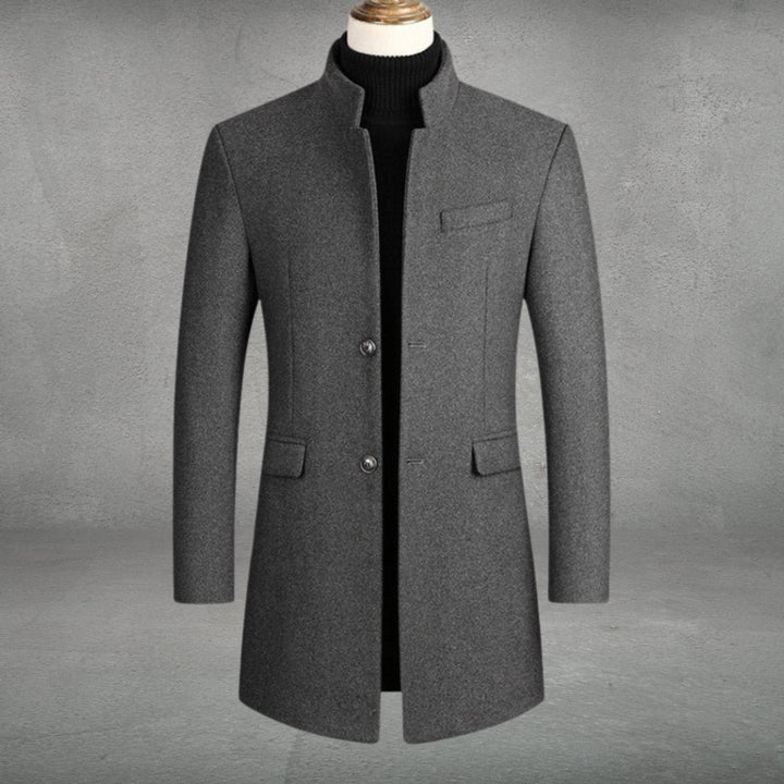 Men's Slim-Fit Wool-Blend Standing-Collar Overcoat Knitted Polo Layer