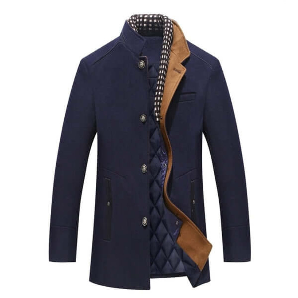 Men's Slim-Fit Wool-Feel Overcoat Detachable Collar Mens Jacket